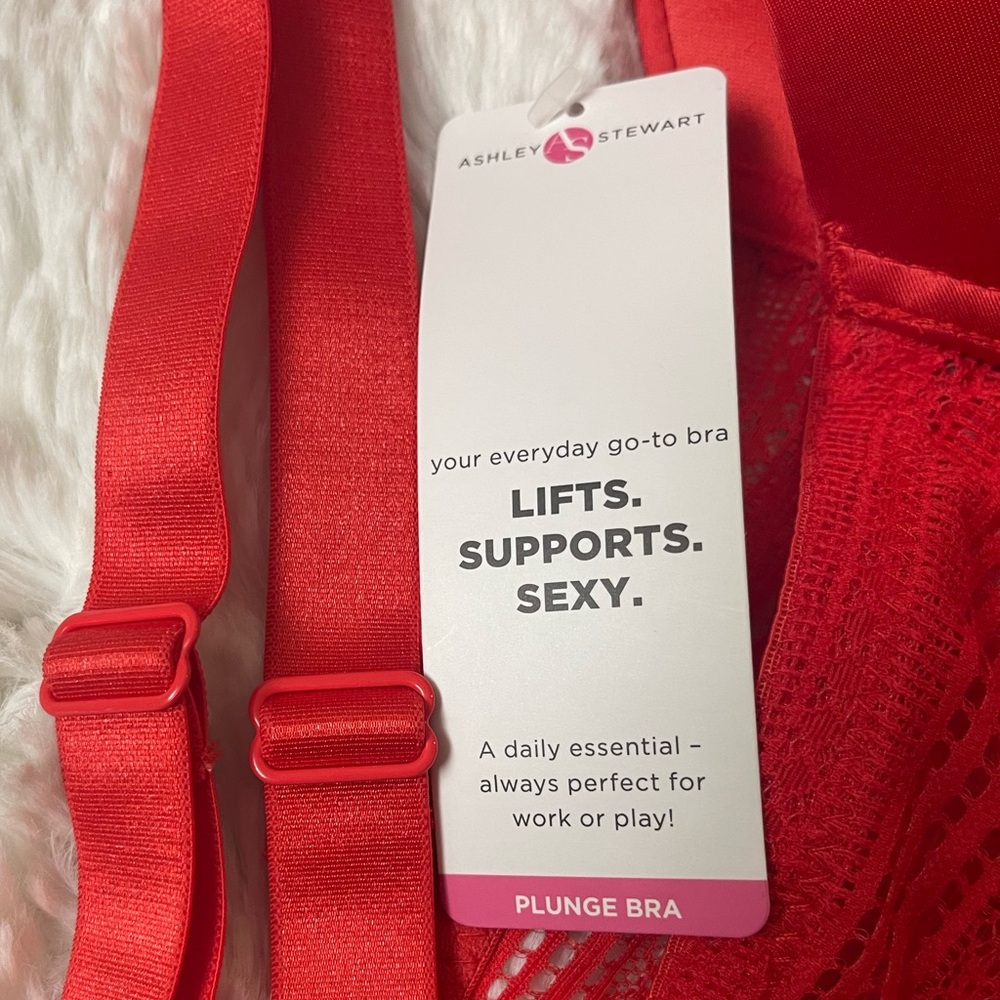 NWT Ashley Stewart Red Strappy Cage Plunge Underwire Lace Bra 38C - Picture 8 of 15